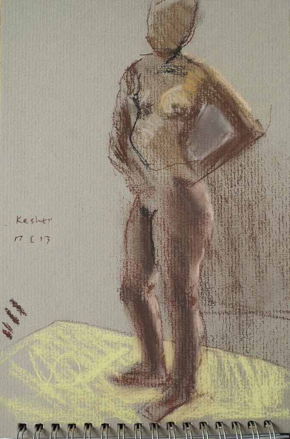 Life Model Keshet Standing,  by Ciaran
                    Taylor, Irish artist. Front view, nude.  Conté
                    pencil