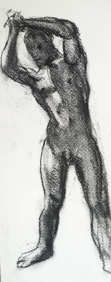 Male Model Standing, clasped hands raised
