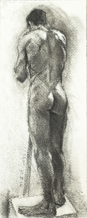 Life model Brian standing, rear view, nude