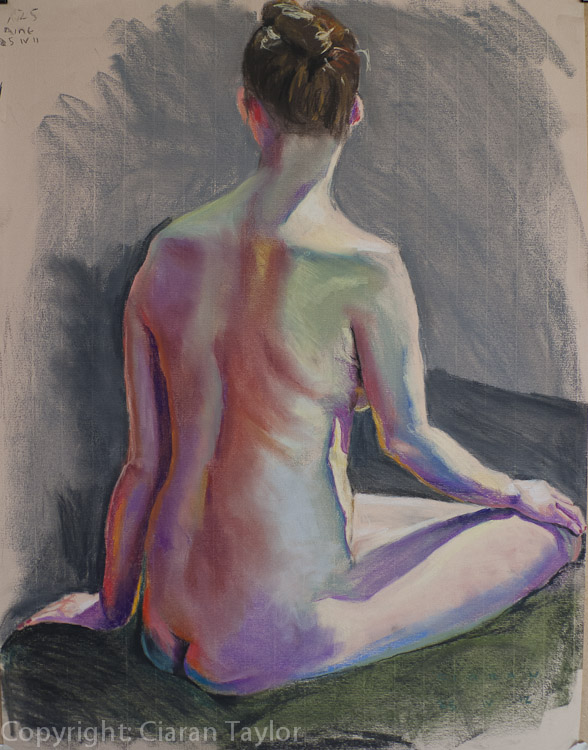 Life model Áine Sitting, by Ciaran Taylor, Irish artist.
		    Nude. Pastel