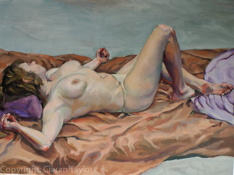 Life model Daniela in a reclining
                       pose. Almost nude
