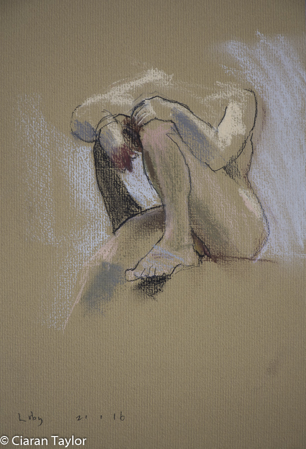 Life model Alicja, front view, nude, seated,
	    by Ciaran Taylor, Irish artist. Pastel