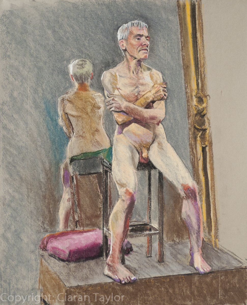 Life model Martin Sitting,  by Ciaran Taylor,
                    Irish artist. Front view, nude.  Pastel